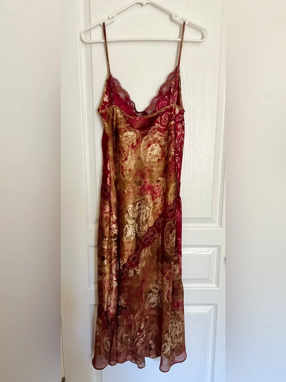 Vintage 1990s Burgundy Floral Lingerie Set -Front Tie Robe with Matching Slip